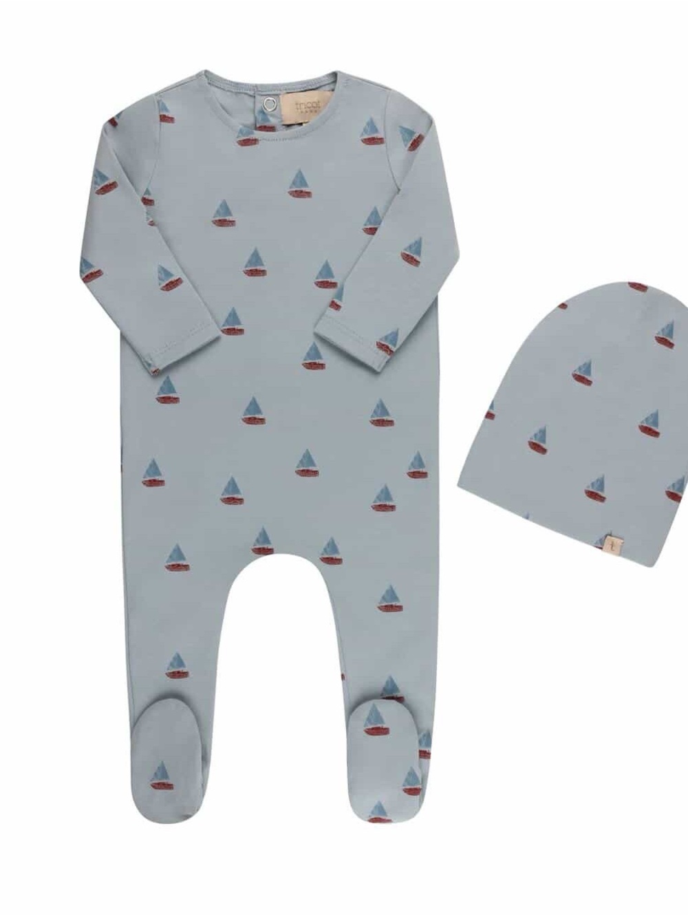 Light Blue Sailboat Footed One-Piece with Hat - Unbranded